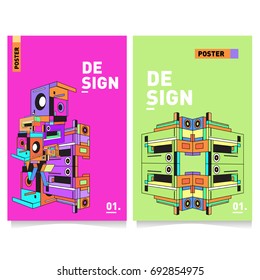 Flat color covers set. Colorful geometric shapes with typography poster design template. Trendy design and colorful summer theme. 