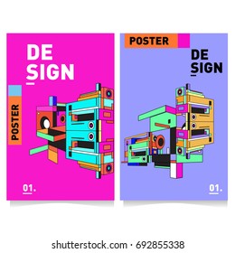 Flat color covers set. Colorful geometric shapes with typography poster design template. Trendy design and colorful summer theme. 