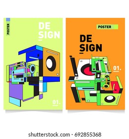 Flat color covers set. Colorful geometric shapes with typography poster design template. Trendy design and colorful summer theme. 