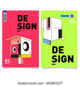 Flat color covers set. Colorful geometric shapes with typography poster design template. Trendy design and colorful summer theme. 