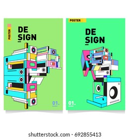 Flat color covers set. Colorful geometric shapes with typography poster design template. Trendy design and colorful summer theme. 