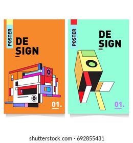 Flat color covers set. Colorful geometric shapes with typography poster design template. Trendy design and colorful summer theme. 