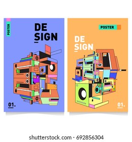 Flat color covers set. Colorful geometric shapes with typography poster design template. Trendy design and colorful summer theme. 