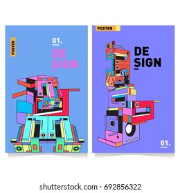 Flat color covers set. Colorful geometric shapes with typography poster design template. Trendy design and colorful summer theme. 