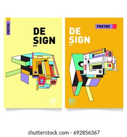Flat color covers set. Colorful geometric shapes with typography poster design template. Trendy design and colorful summer theme. 