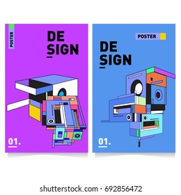 Flat color covers set. Colorful geometric shapes with typography poster design template. Trendy design and colorful summer theme. 