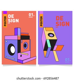 Flat color covers set. Colorful geometric shapes with typography poster design template. Trendy design and colorful summer theme. 