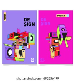 Flat color covers set. Colorful geometric shapes with typography poster design template. Trendy design and colorful summer theme. 
