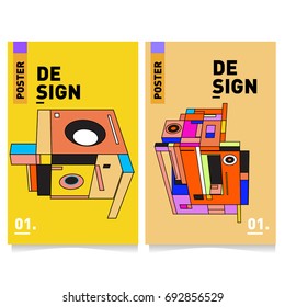 Flat color covers set. Colorful geometric shapes with typography poster design template. Trendy design and colorful summer theme. 