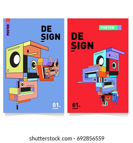 Flat color covers set. Colorful geometric shapes with typography poster design template. Trendy design and colorful summer theme. 