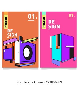 Flat color covers set. Colorful geometric shapes with typography poster design template. Trendy design and colorful summer theme. 