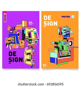 Flat color covers set. Colorful geometric shapes with typography poster design template. Trendy design and colorful summer theme. 