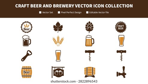 Flat Color Craft Beer and Brewery Vector Icon Collection with Pub Brewing and Alcohol Symbols for Graphic Design Projects