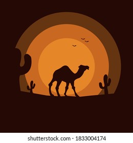 Flat color design. camel illustration.