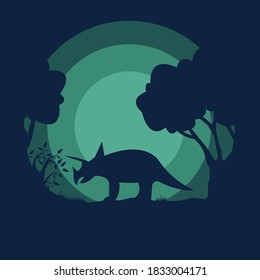 flat color design of a dinosaur illustration in nature