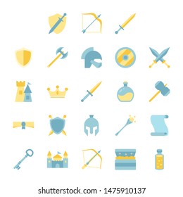 Flat color design icon set of MMORPG video game and esport concept.