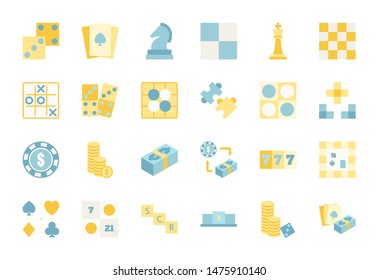 Flat color design icon set of casino, puzzle and board game. Esport concept.
