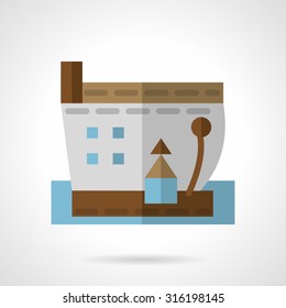 Flat color design sea barge vector icon. Marine industry, cargo vessel, shipment. Web design elements.