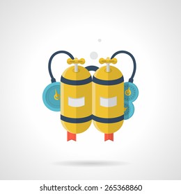Flat color design vector icon for aqualung with two yellow ballons with clamps and pressure console on white background