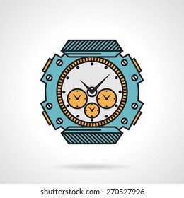 Flat color design vector icon for sport watch with chronograph on white background.