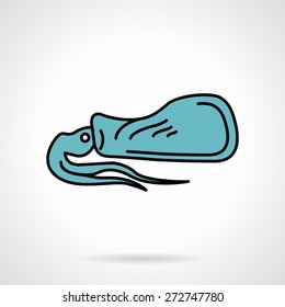 Flat color design vector icon for blue squid a side view on white background. Seafood menu