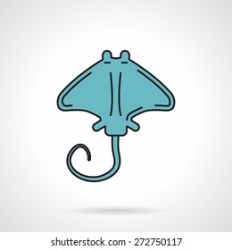 Flat color design vector icon for blue stingray on white background.  Underwater creatures