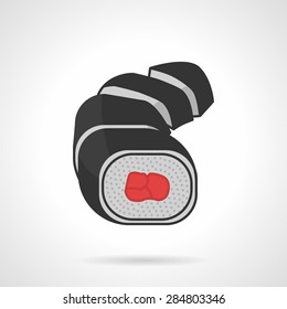 Flat color design vector icon for cutted sushi rolls for seafood menu on white background.
