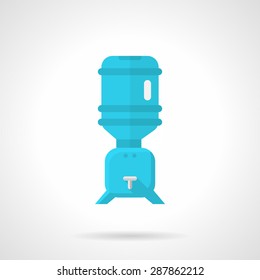 Flat color design vector icon for blue water cooler with rack for potable water with bottle on white background.