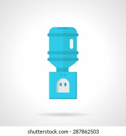 Flat color design vector icon for blue cooler for potable water with bottle on white background.