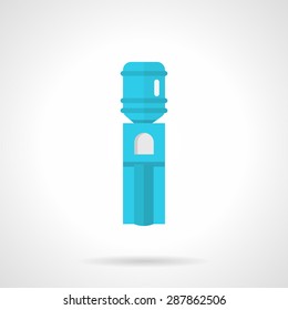Flat color design vector icon for blue modern water cooler with bottle on white background.