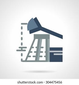 Flat color design vector icon for blue pump jack for oil extraction. Petroleum industry, research and processing. Design element for business, logo and website.