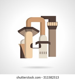Flat color design vector icon for plant of metallurgy. Heavy industry, non-ferrous and ferrous metallurgy. Design elements for business and website
