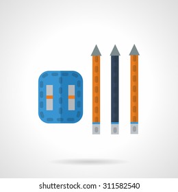 Flat color design vector icon for colored pencils set with sharpener. School items, supplies for designers. Design elements for business and website