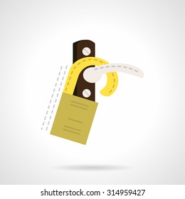 Flat color design vector icon for door hanger tag. Handle door with yellow warning sign with place for text. Design elements for business and website