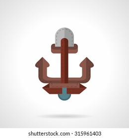 Flat color design vector icon for vessel anchor. Brown anchor as marine symbol. Web design element for business.