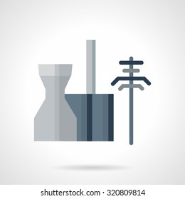Flat color design vector icon for thermoelectric power station. Symbol design of industrial architecture, power plant. Elements of web design for business and website.