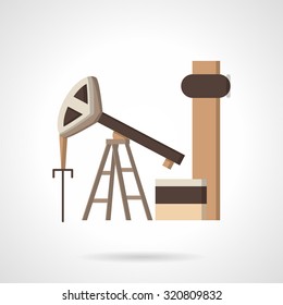 Flat color design vector icon for oil extraction structure. Pump jack, tower, oil and gas well. Elements of web design for business and website.