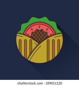 Flat color design vector kebab icon on dark blue background. Long shadow design