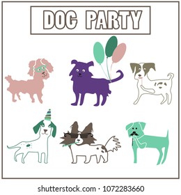 flat Color dogs at party with balloons and sunglasses