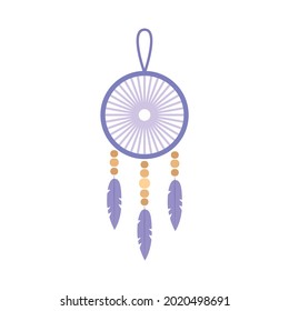 Flat color dreamcatcher with feathers vector illustration