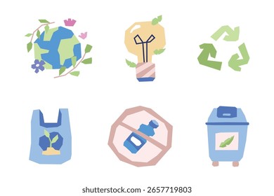 Flat Color Earth Day Element Sticker Set with Blue in Cutout Style