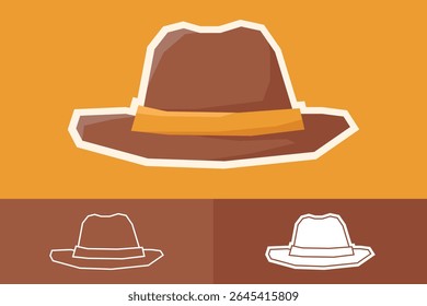 Conjunto de pegatinas de sombrero de Fedora de color plano con estilo recortado