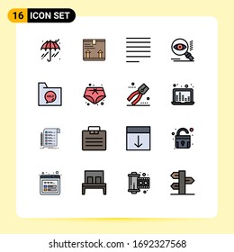 Flat Color Filled Line Pack mit 16 universellen Dateisymbolen; Kontakt; Recht; Kommunikation; Bearbeitbare Design-Elemente für kreative Vektorillustrationen anzeigen