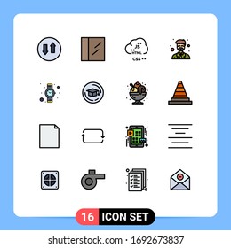 Flat Color Filled Line Pack mit 16 universellen Uhrensymbole; Handwache; Kodierung; Lehrer; Editierbare Design-Elemente für kreative Vektorillustrationen