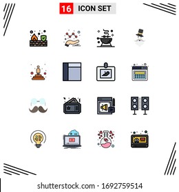 Flat Color Filled Line Pack of 16 Universal Symbols of podium; hat; bbq; santa clause; hipster Editable Creative Vector Design Elements