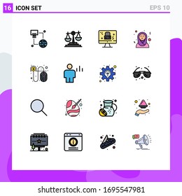 Flat Color Filled Line Pack of 16 Universal Symbols of per; click; dmca protection; islamic women; arab women Editable Creative Vector Design Elements