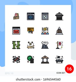 Flat Color Filled Line Pack of 16 Universal Symbols of error; pan; compass; kitchen; cooker Editable Creative Vector Design Elements