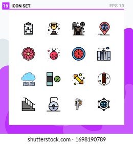 Flat Color Filled Line Pack of 16 Universal Symbols of flower; modern; agriculture; global; business Editable Creative Vector Design Elements