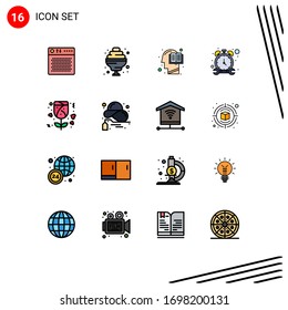 Flat Color Filled Line Pack of 16 Universal Symbols of gift; watch; book; timer; mind Editable Creative Vector Design Elements