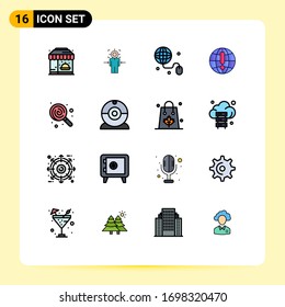 Flat Color Filled Line Pack of 16 Universal Symbols of food; world; goal; browser; globe Editable Creative Vector Design Elements